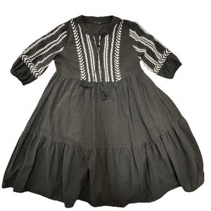 BloomChic Cotton Bandana Print Boho 3/4 Sleeve Tassel Trim Midi Dress 10